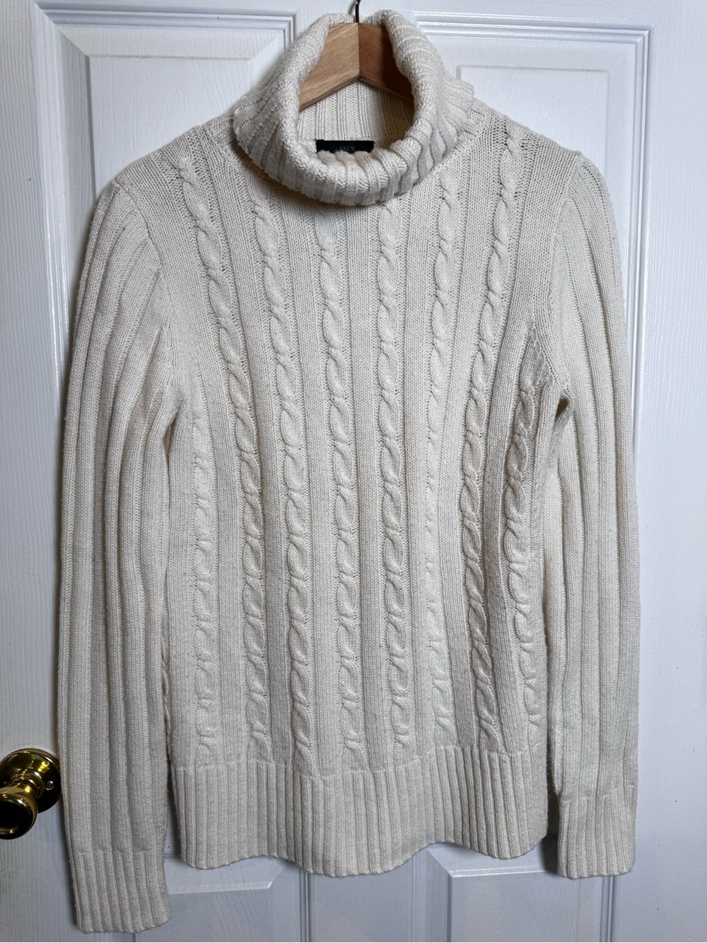 J.Crew Cambridge Cable Knit Turtleneck Sweater Ivory Wool Blend Medium